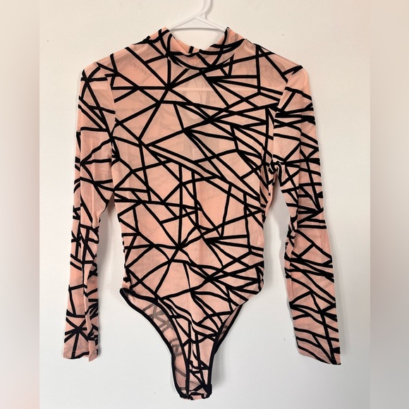 Parisian Geometric felt Patterned women’s sheer bodysuit - Picture 1 of 7